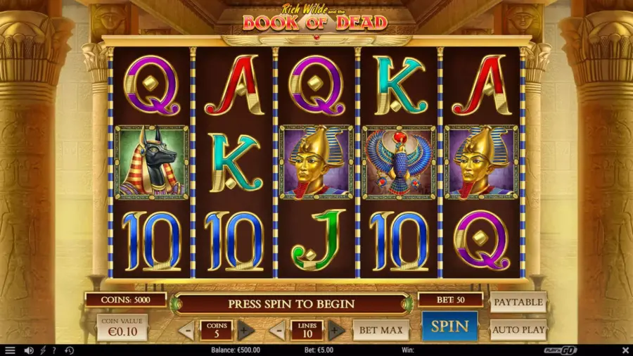 Rich Wilde and the Book of Dead slot game screen