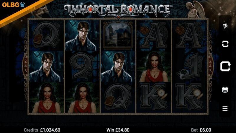 Immortal Romance slot base game screen