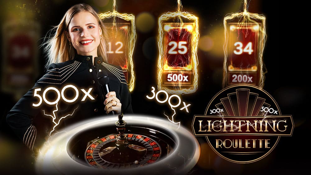 Lightning Roulette live dealer, wheel and multiplier artwork
