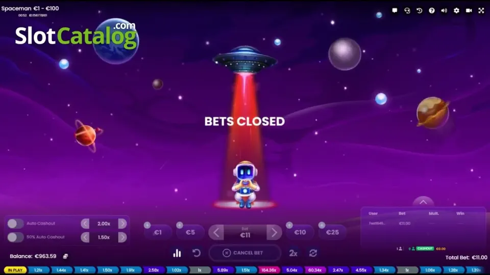 Spaceman cash-out screen and multiplier flight