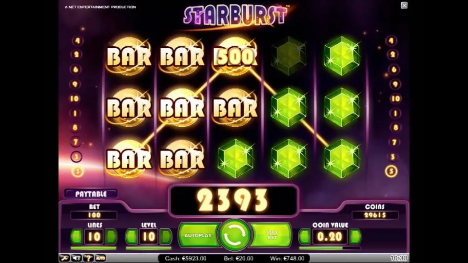 Official NetEnt Starburst reels and wild feature