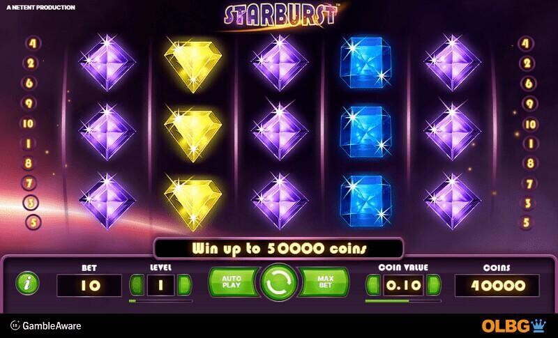 NetEnt Starburst slot base game screen
