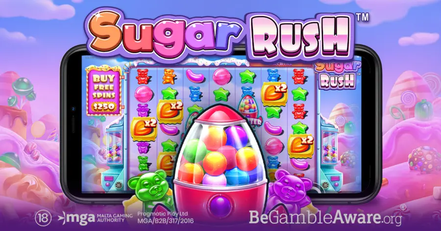 Sugar Rush candy-themed slot game grid